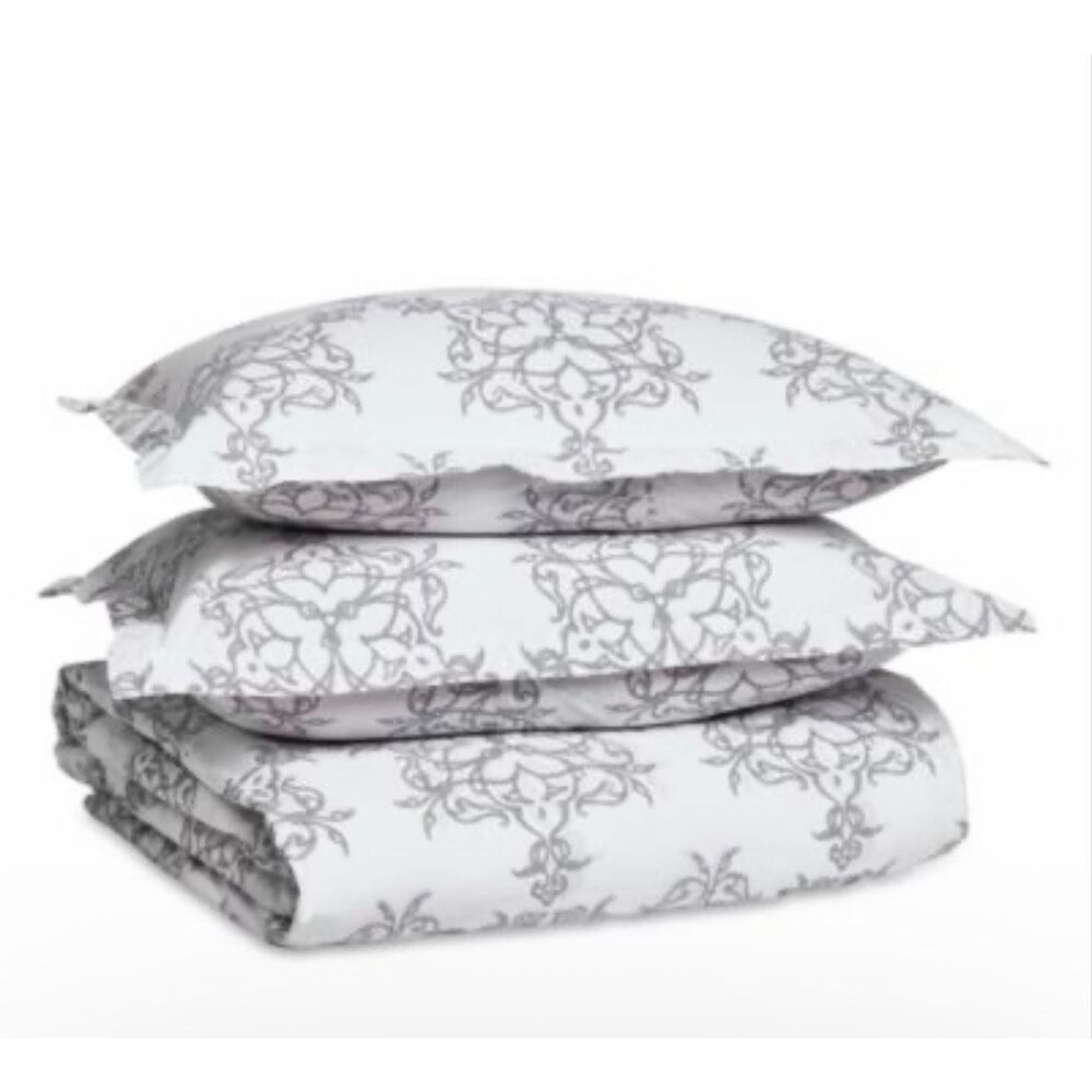 John Robshaw Kajal Gray Queen Duvet 2 Std Sham 1 Euro Sham NWT $615 Retail